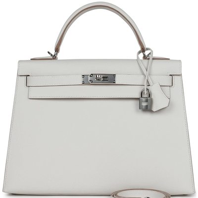 Hermès Kelly Sellier 32 Gris Pale Epsom PHW 