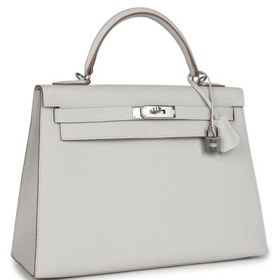 Hermès Kelly Sellier 32 Gris Pale Epsom PHW 