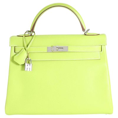 Hermès Kelly Retourne 32 Limited Edition Candy Series Kiwi / Lichen Epsom PHW 