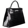 Hermès Kelly Sellier 32 Black Shiny Crocodile Niloticus PHW