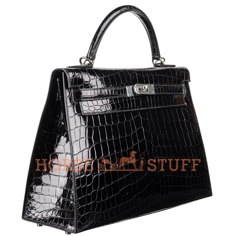 Hermès Kelly Sellier 32 Black Shiny Crocodile Niloticus PHW