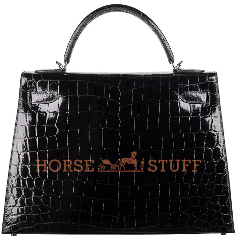 Hermès Kelly Sellier 32 Black Shiny Crocodile Niloticus PHW