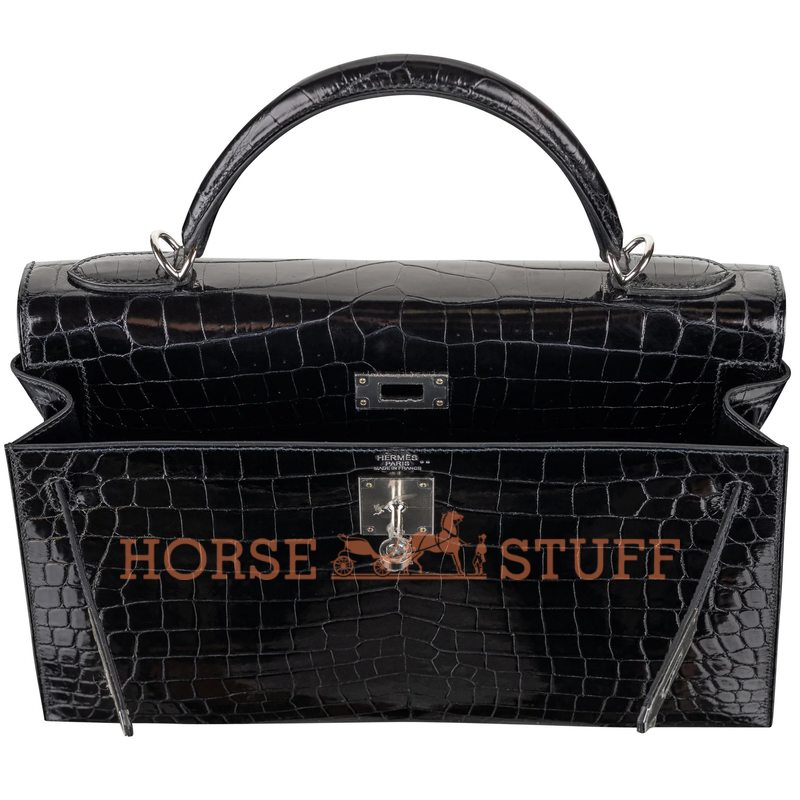 Hermès Kelly Sellier 32 Black Shiny Crocodile Niloticus PHW