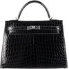 Hermès Kelly Sellier 32 Black Shiny Crocodile Niloticus PHW