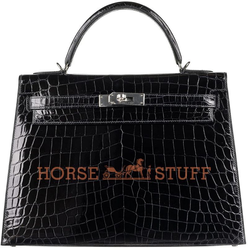 Hermès Kelly Sellier 32 Black Shiny Crocodile Niloticus PHW