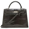 Hermès Kelly Sellier 32 Grey Lisse Grey Elephant Crocodile Niloticus PHW