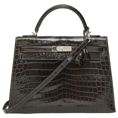 Hermès Kelly Sellier 32 Grey Lisse Grey Elephant Crocodile Niloticus PHW 