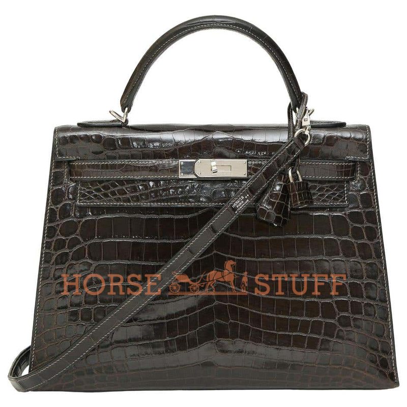 Hermès Kelly Sellier 32 Grey Lisse Grey Elephant Crocodile Niloticus PHW