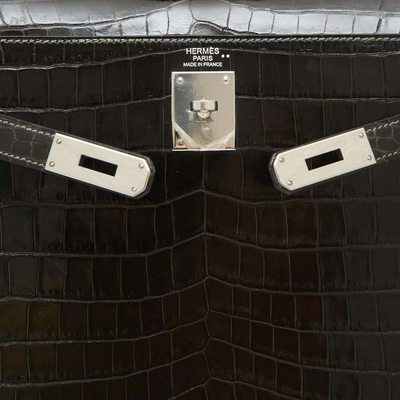 Hermès Kelly Sellier 32 Grey Elephant Shiny Crocodile Niloticus PHW 