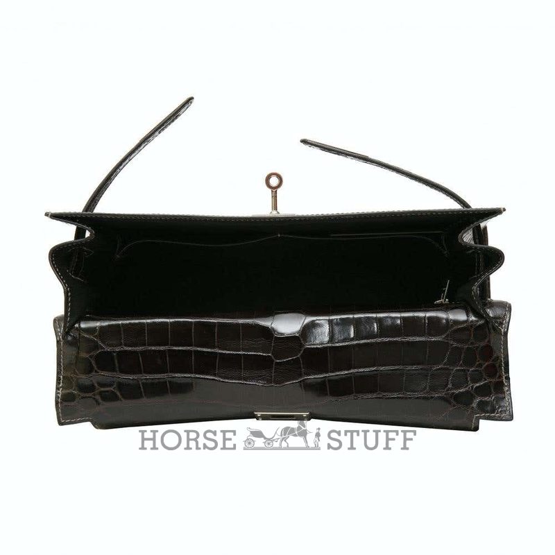 Hermès Kelly Sellier 32 Grey Elephant Shiny Crocodile Niloticus PHW