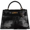 Hermès Kelly Sellier 32 Black Lisse Crocodile Porosus GHW