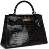 Hermès Kelly Sellier 32 Black Lisse Crocodile Porosus GHW