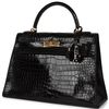 Hermès Kelly Sellier 32 Black Lisse Crocodile Porosus GHW