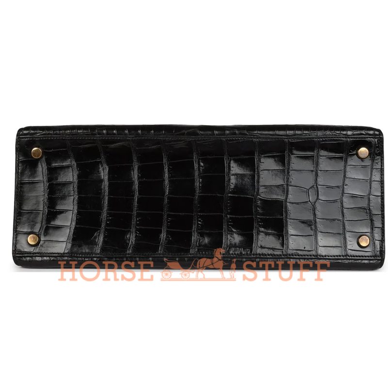 Hermès Kelly Sellier 32 Black Lisse Crocodile Porosus GHW