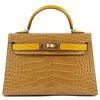 Hermès Kelly Sellier Mini II Special Order HSS Beige Sable / Jaune Ambre Lisse Crocodile Alligator GHW