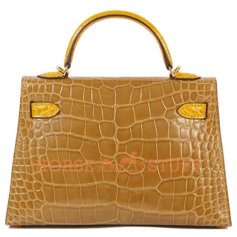 Hermès Kelly Sellier Mini II Special Order HSS Beige Sable / Jaune Ambre Lisse Crocodile Alligator GHW