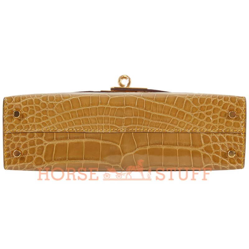 Hermès Kelly Sellier Mini II Special Order HSS Beige Sable / Jaune Ambre Lisse Crocodile Alligator GHW