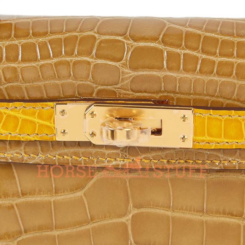 Hermès Kelly Sellier Mini II Special Order HSS Beige Sable / Jaune Ambre Lisse Crocodile Alligator GHW