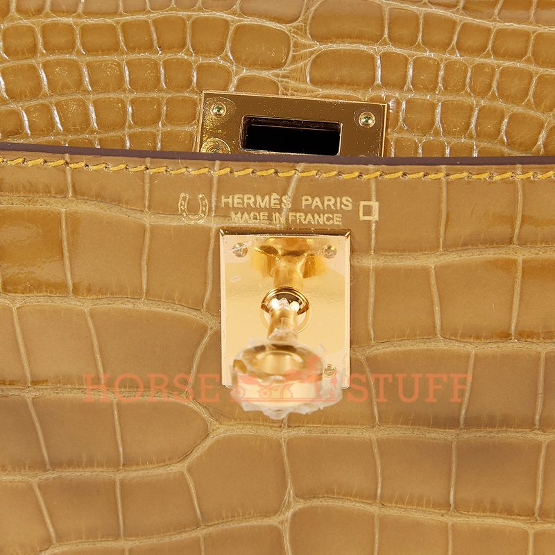 Hermès Kelly Sellier Mini II Special Order HSS Beige Sable / Jaune Ambre Lisse Crocodile Alligator GHW