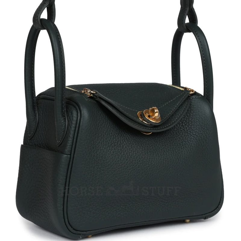 Hermès Lindy Mini Vert Fonce Clemence GHW