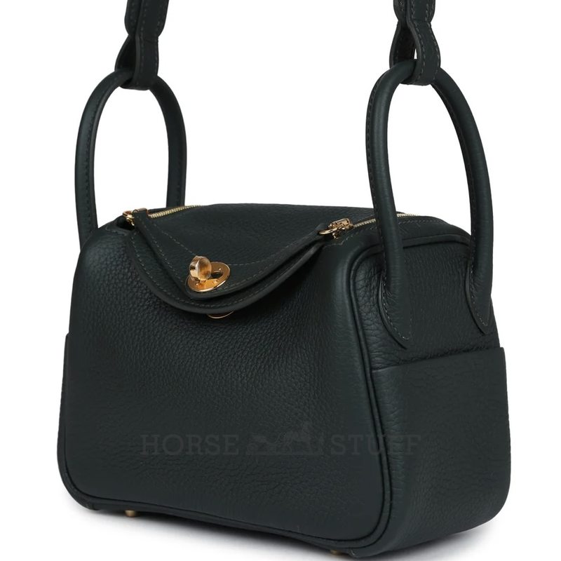 Hermès Lindy Mini Vert Fonce Clemence GHW