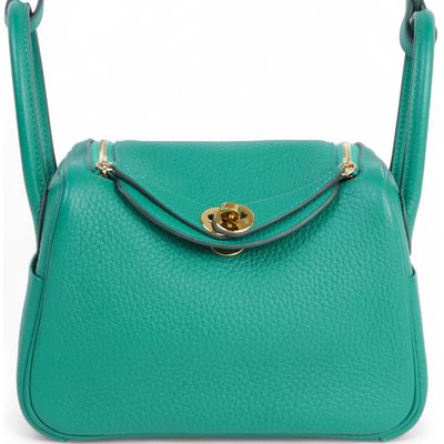 Hermès Lindy Mini Vert Vertigo Clemence GHW