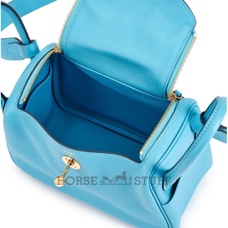 Hermès Lindy Mini Blue du Nord Swift GHW