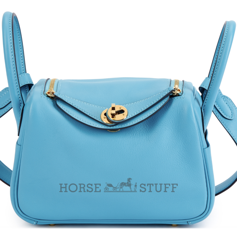 Hermès Lindy Mini Blue du Nord Swift GHW