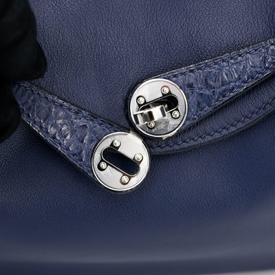 Hermès Lindy Mini Touch Blue Sapphire Swift / Matte Crocodile Alligator PHW