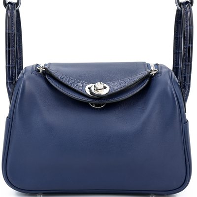 Hermès Lindy Mini Touch Blue Sapphire Swift / Matte Crocodile Alligator PHW