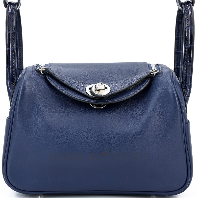 Hermès Lindy Mini Touch Blue Sapphire Swift / Matte Crocodile Alligator PHW