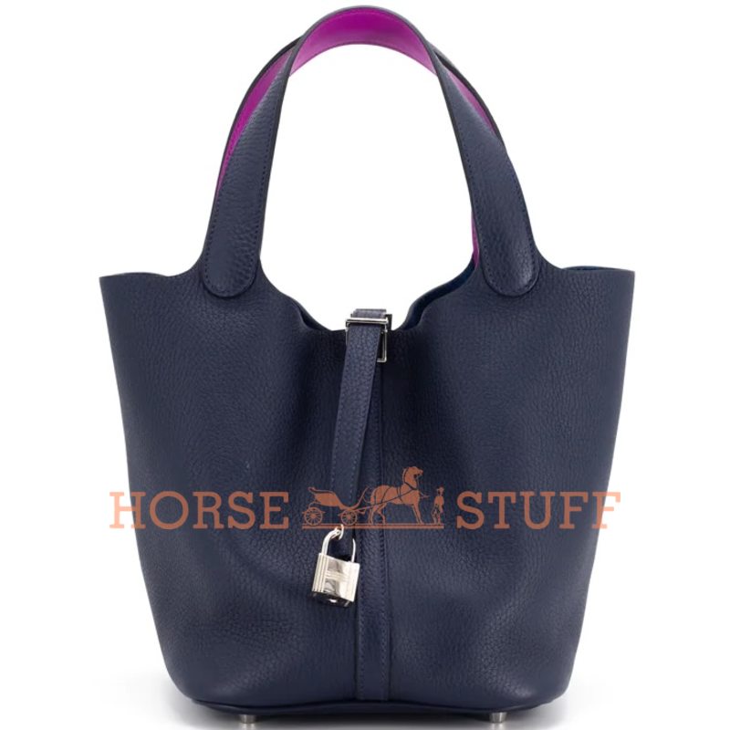 Hermès Picotin Lock 22 Eclat Blue Nuit / Rose Pourpre Clemence PHW